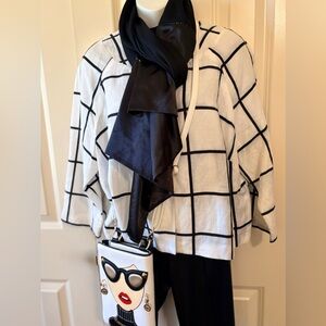 Jessica Howard Black & White Women's Petite blazer, 60 vintage vibe. Size 18